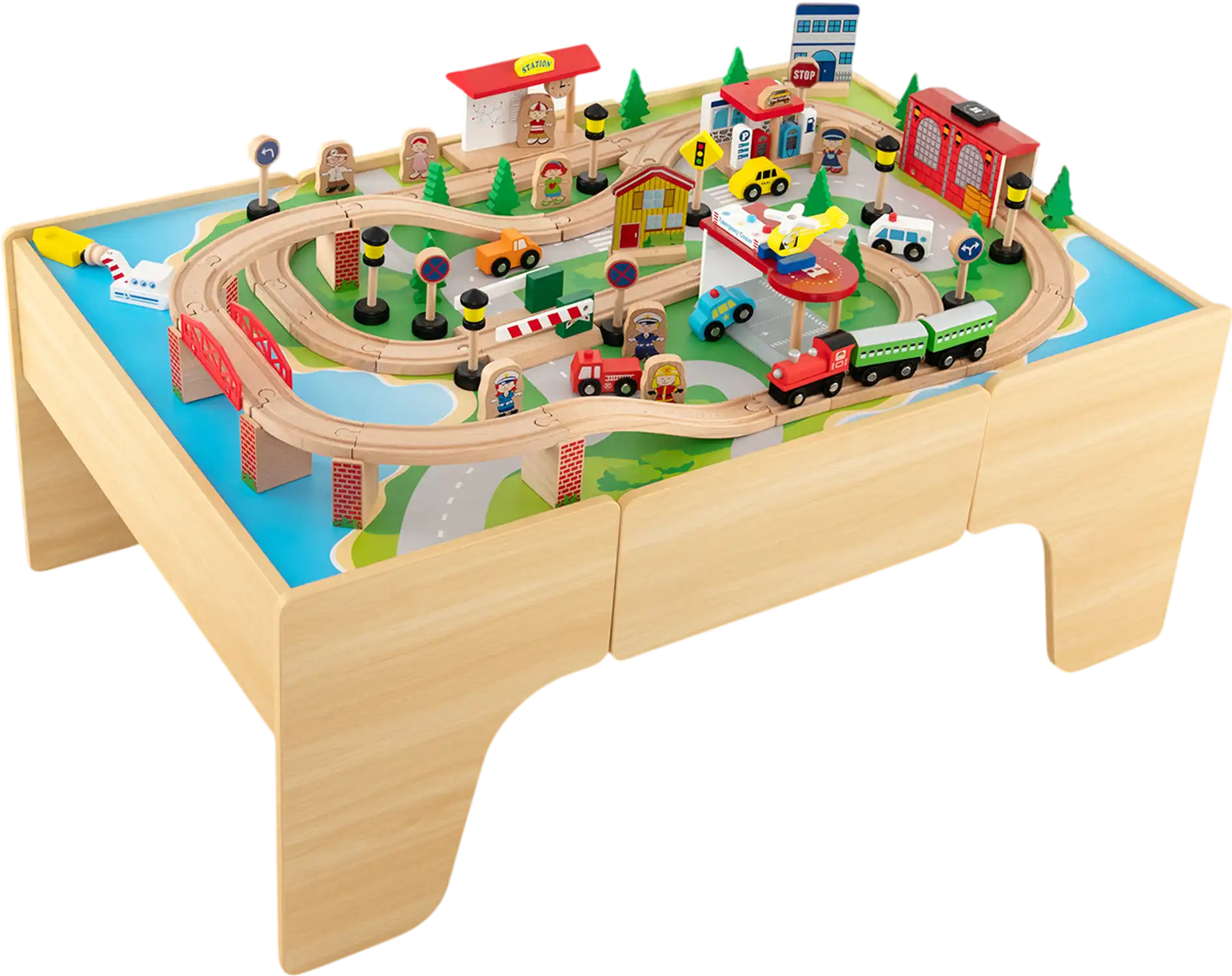 Costway 84-Pc Wooden Train Activity Table Reversible Top 38848868 New