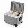 Portable 84 Quart wheeled ice cooler in gray with high-performance insulation, ideal for keeping drinks cold for days.