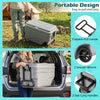 Portable 84 Quart wheeled ice cooler in gray showcases two side carry handles and smooth wheels for effortless transport.