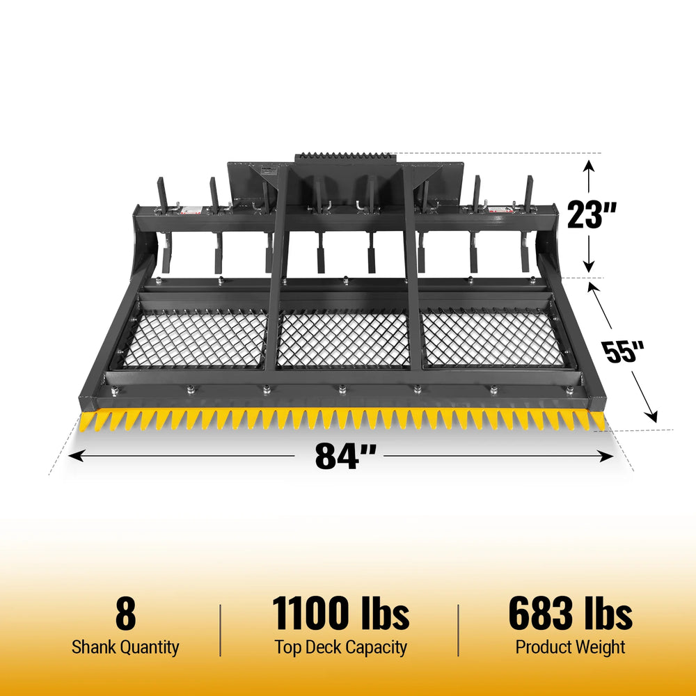 84" Skid Steer Land Plane with 8 Adjustable Scarifier Shanks, Removable Sift Screen and Bolt-On Cutting Blades, SSLP84