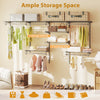 Closet organizer system with 7 shelves and 5 hanging rods, grey metal, ideal for laundry or bedroom storage solutions.