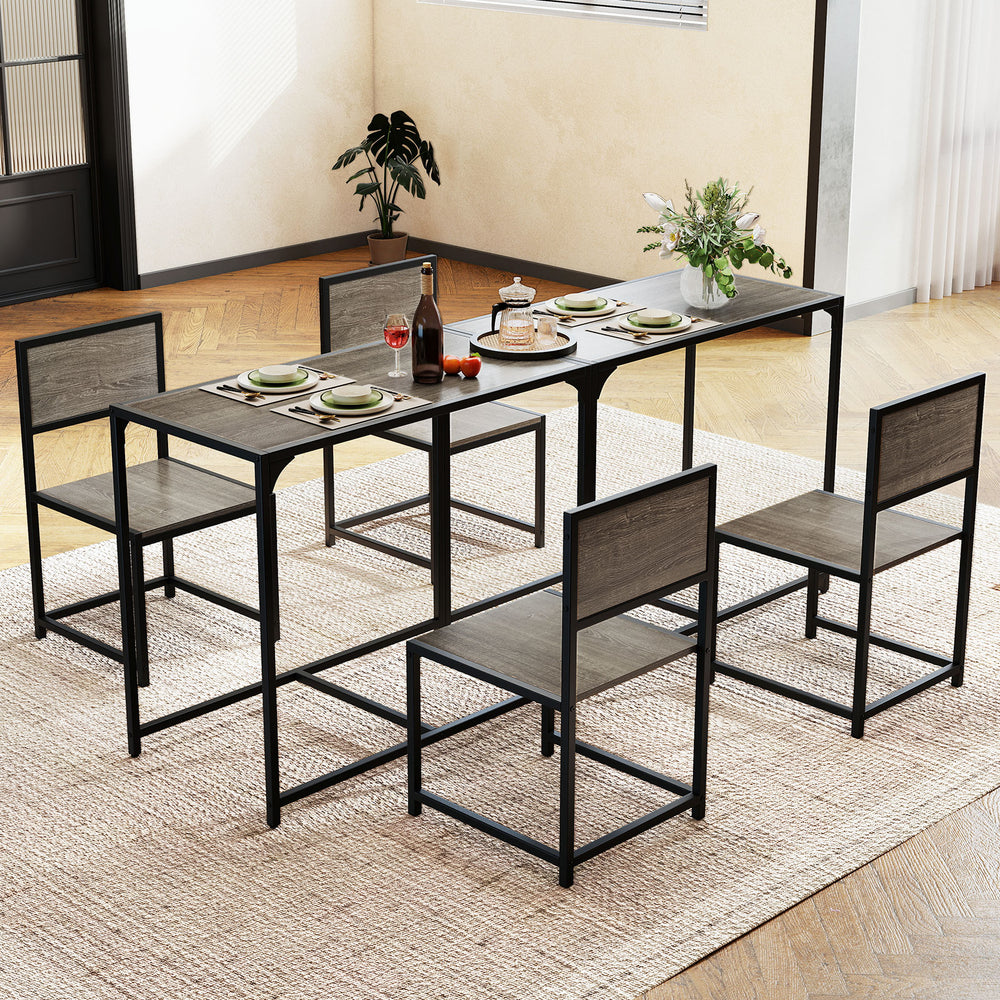 Compact dining set featuring an oak tabletop and metal frame, includes 2 chairs for small spaces, perfect for dining.
