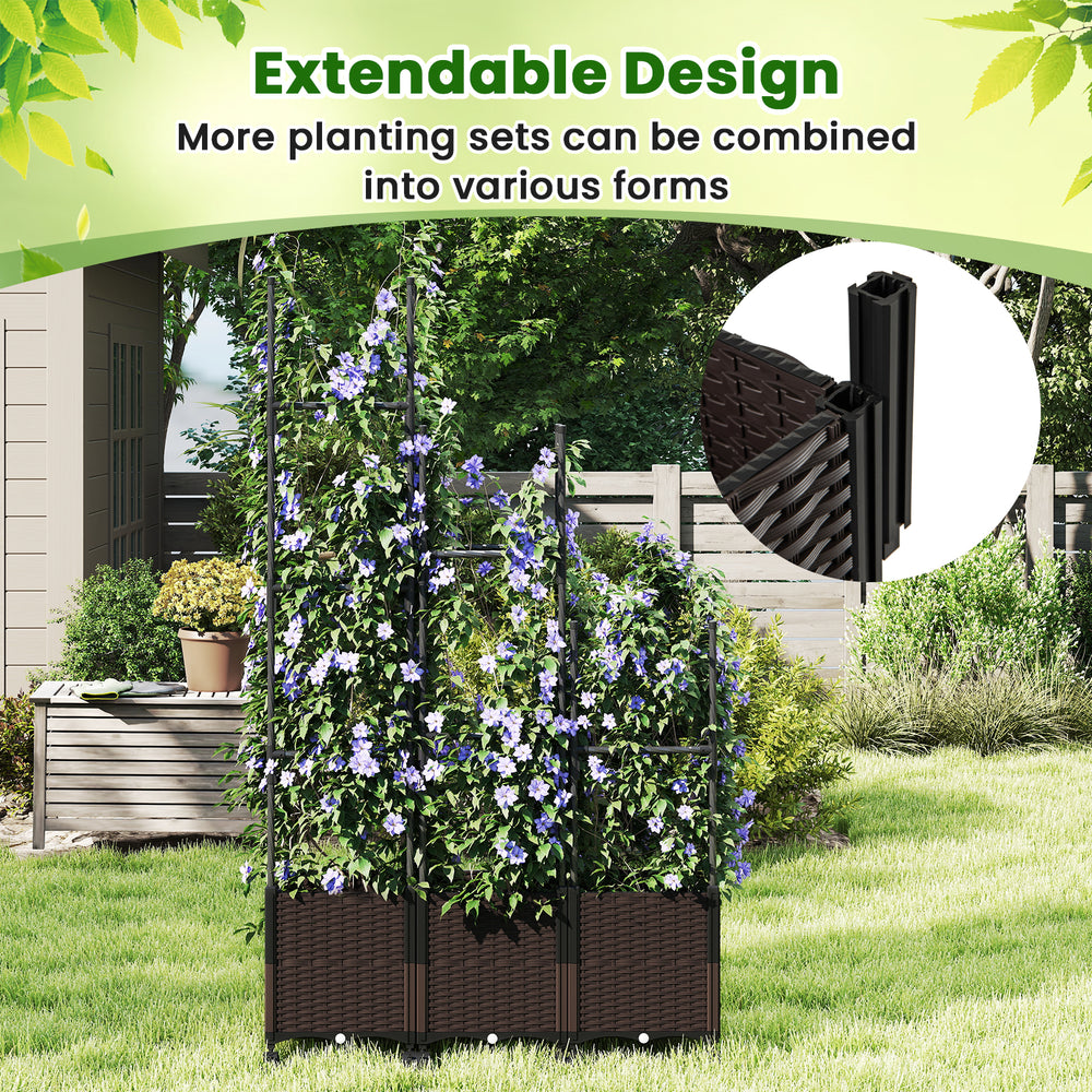 Tall raised garden bed with trellis, adjustable height, and lockable wheels, ideal for growing vegetables and flowers.