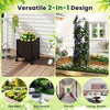 Tall raised garden bed with trellis and lockable wheels, ideal for vegetables and flowers in garden or porch settings.