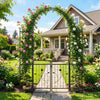 87-inch tall garden arch with gate, featuring climbing trellises and planter shelves, perfect for supporting vines and.