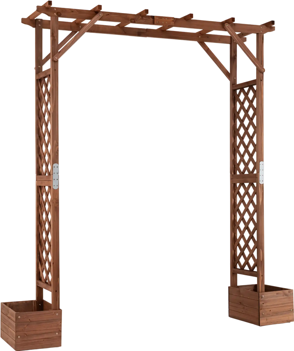 87-inch tall wooden garden arbor with planter boxes, diamond lattice for climbing plants, ideal for outdoor weddings.