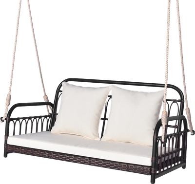 Costway 880 lbs Wicker Hanging Porch Swing with Cushions 96371582 New