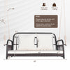 Wicker hanging porch swing with dimensions shown, featuring soft cushions and durable PE wicker for outdoor comfort.