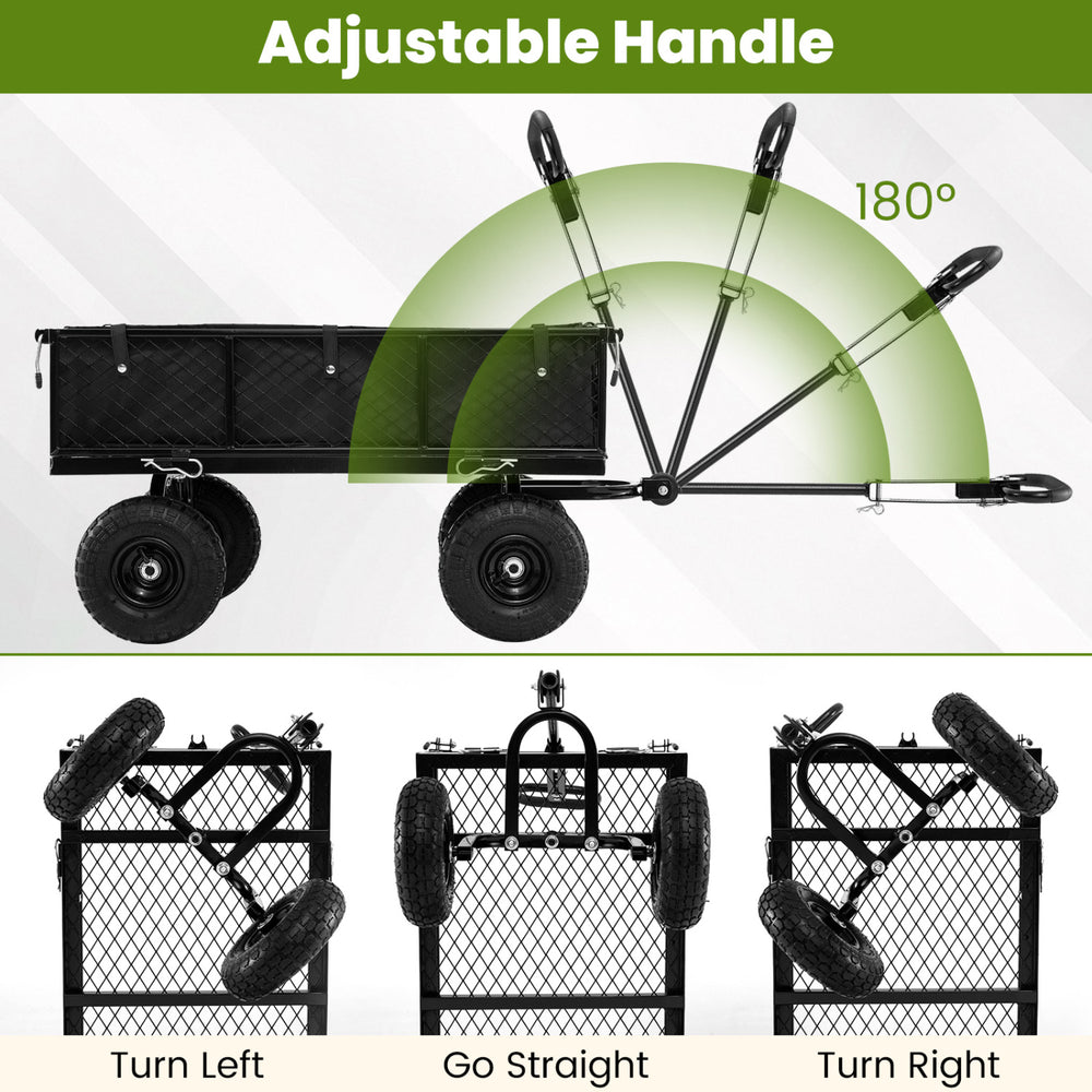 Utility wagon with adjustable 180° handle, removable Oxford cloth liner, and heavy-duty frame for versatile outdoor use.