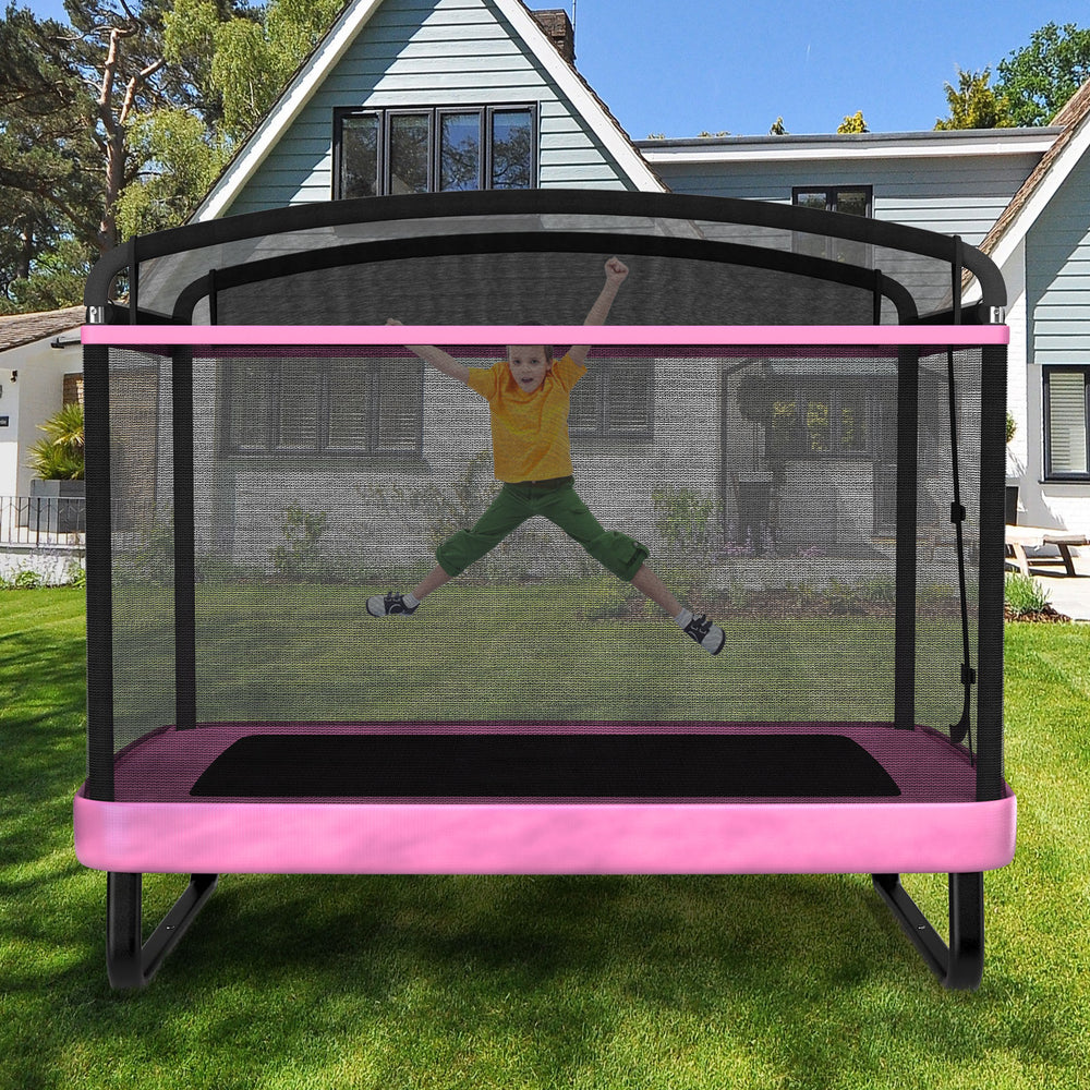 6 FT Kids Trampoline with Swing and Horizontal Bar Small Rectangle Trampoline-Pink - Gallery View 1 of 11