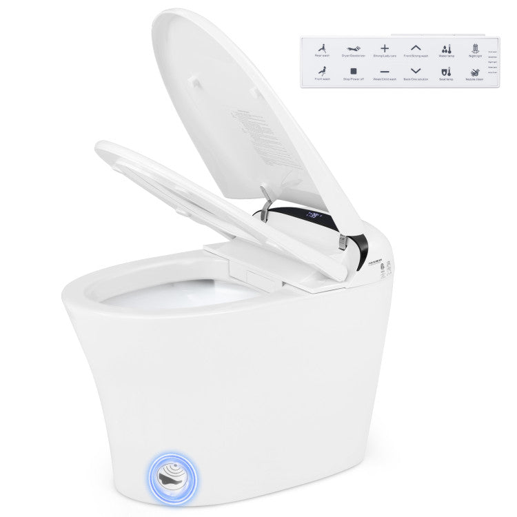 Smart toilet bidet with heated seat and customizable flushing options, designed for modern bathroom suites.