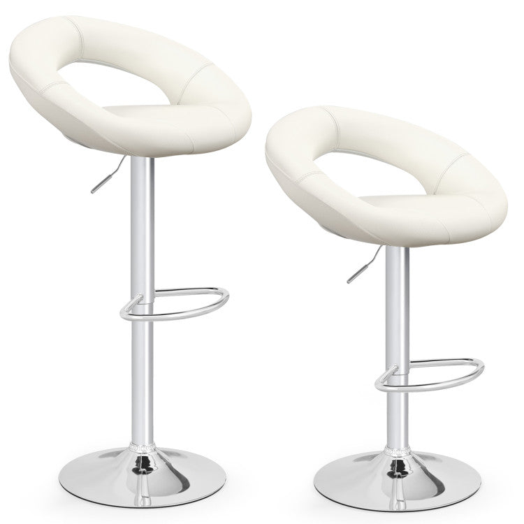 Height-adjustable bar stools with PU leather seats and chrome bases, perfect for kitchens or dining areas.