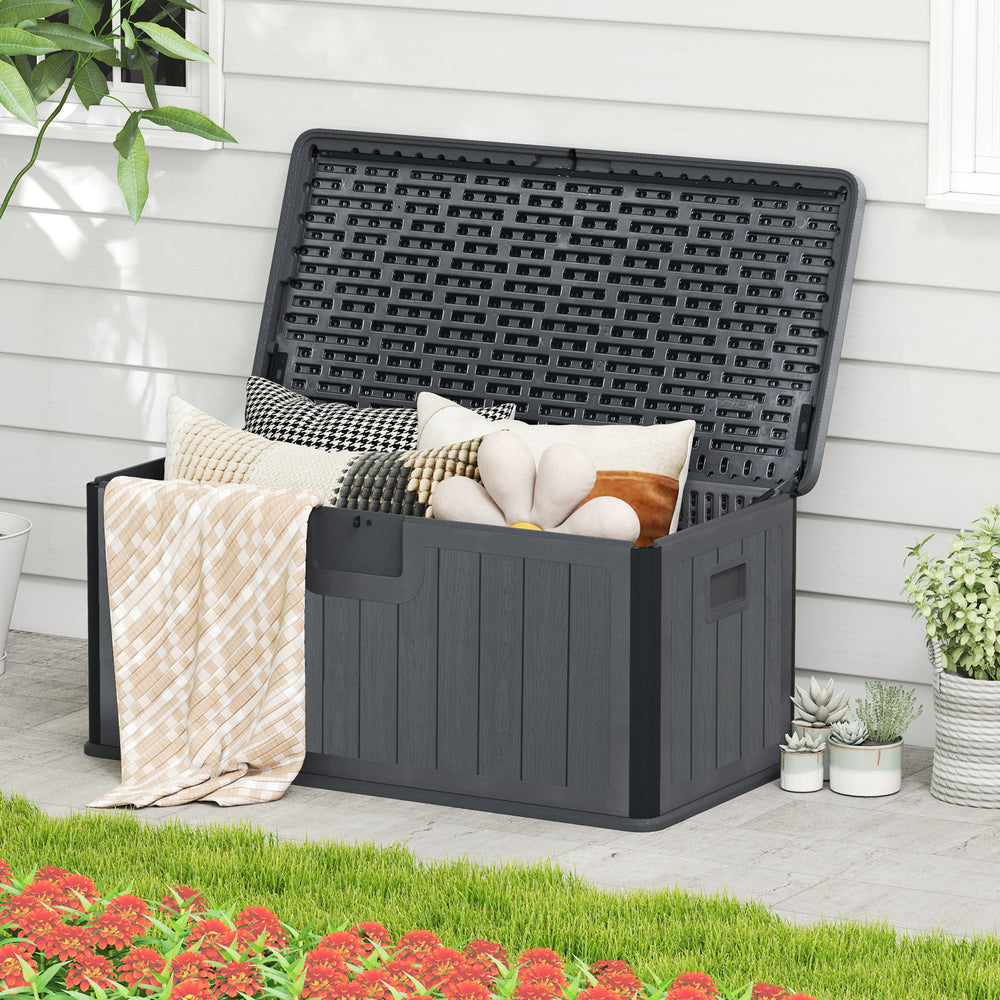 100 Gallon Large Deck Box with Lockable Lid for Patio-Gray - Gallery View 1 of 10