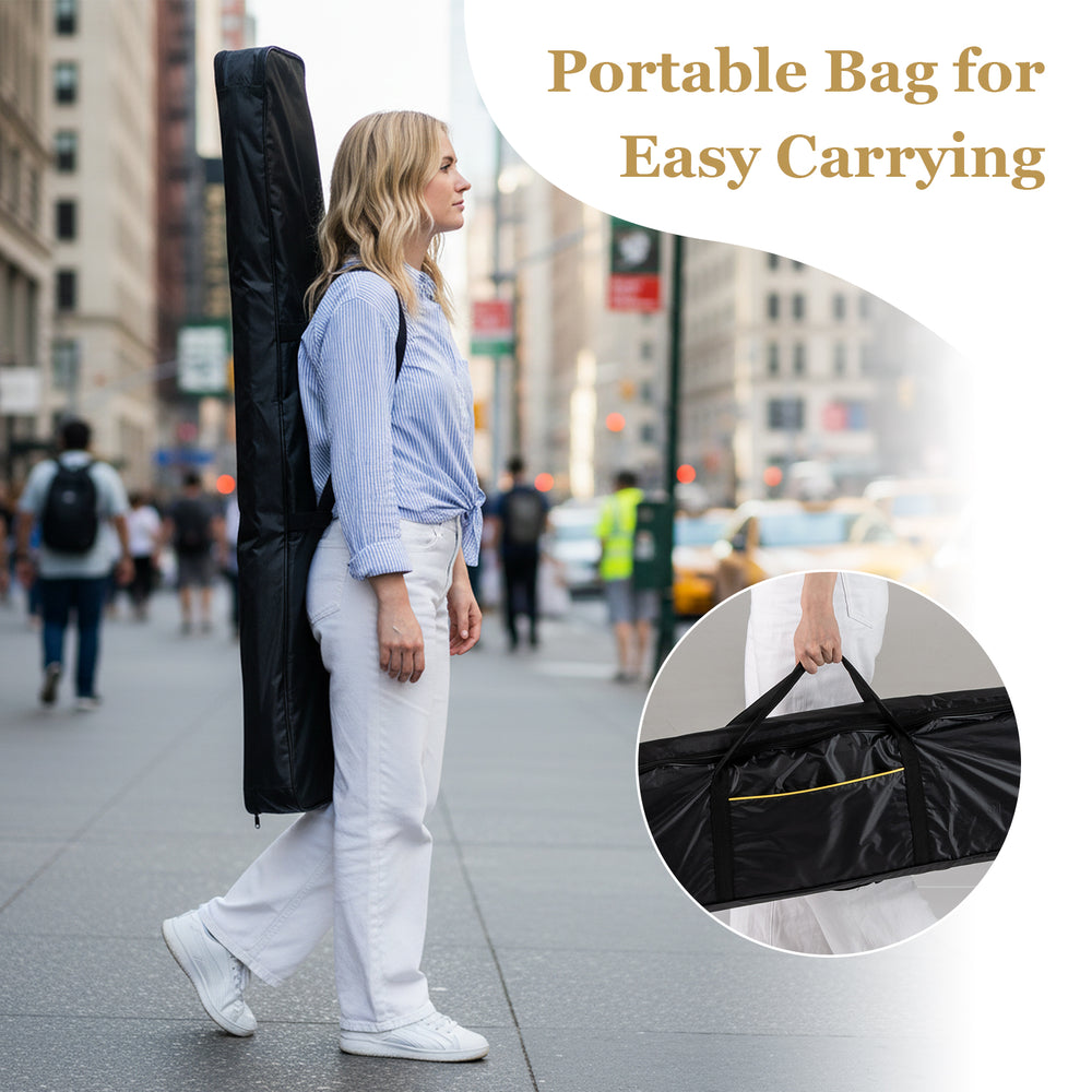 Portable bag for 88-key electric piano keyboard, designed for easy carrying and storage in black.