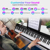 88-key foldable electric keyboard piano in black with dual speakers, featuring 1000 rhythms and wireless MIDI.
