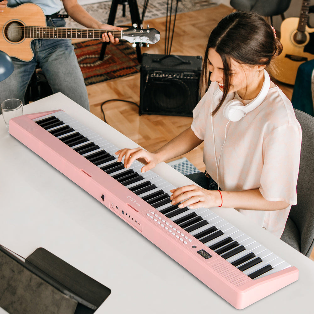 88 Key Foldable Electric Keyboard Piano with Wireless MIDI and Dual Speakers-Pink - Gallery View 1 of 11