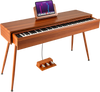 88-key graded hammer action weighted keyboard in brown with push-pull drawer, ideal for music practice and writing.