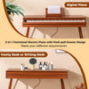 88-key electric piano in brown with push-pull drawer, functions as a vanity desk or writing desk for versatile use.