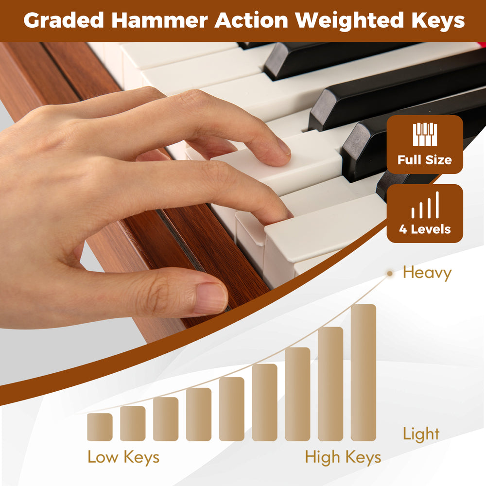 Close-up of the 88-Key Graded Hammer Action Weighted Keyboard showcasing the graded key response and design features.