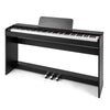 88-key weighted keyboard in black with furniture stand, triple pedals, and removable music stand for realistic playing.