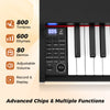 88-key keyboard piano set in black featuring adjustable stand, 800 timbres, and dual speakers for versatile music.
