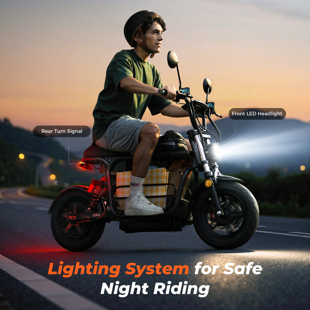 DX5 Electric Scooter lighting system for safe night riding graphic