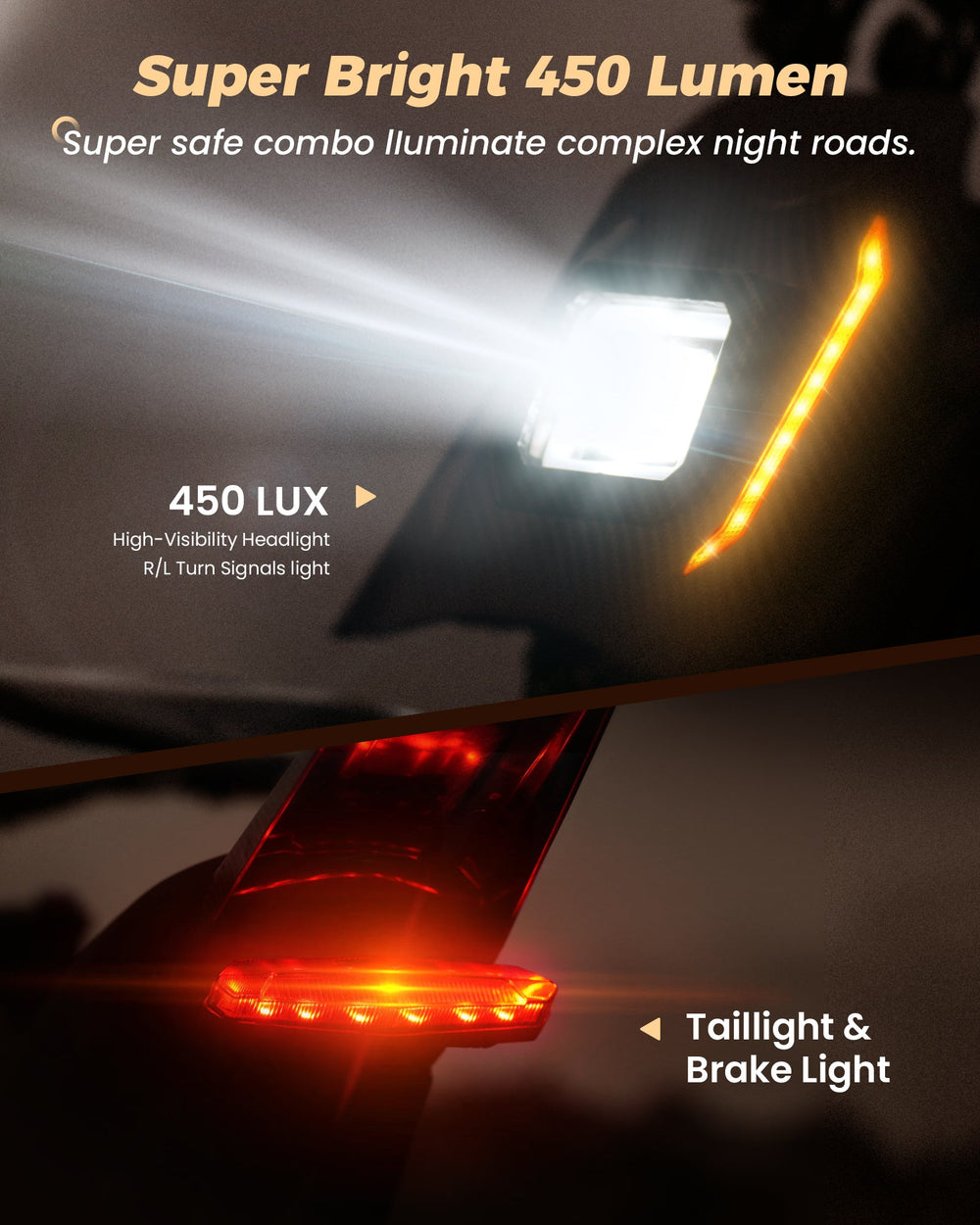 Super Bright 450 Lumen lighting and brake light