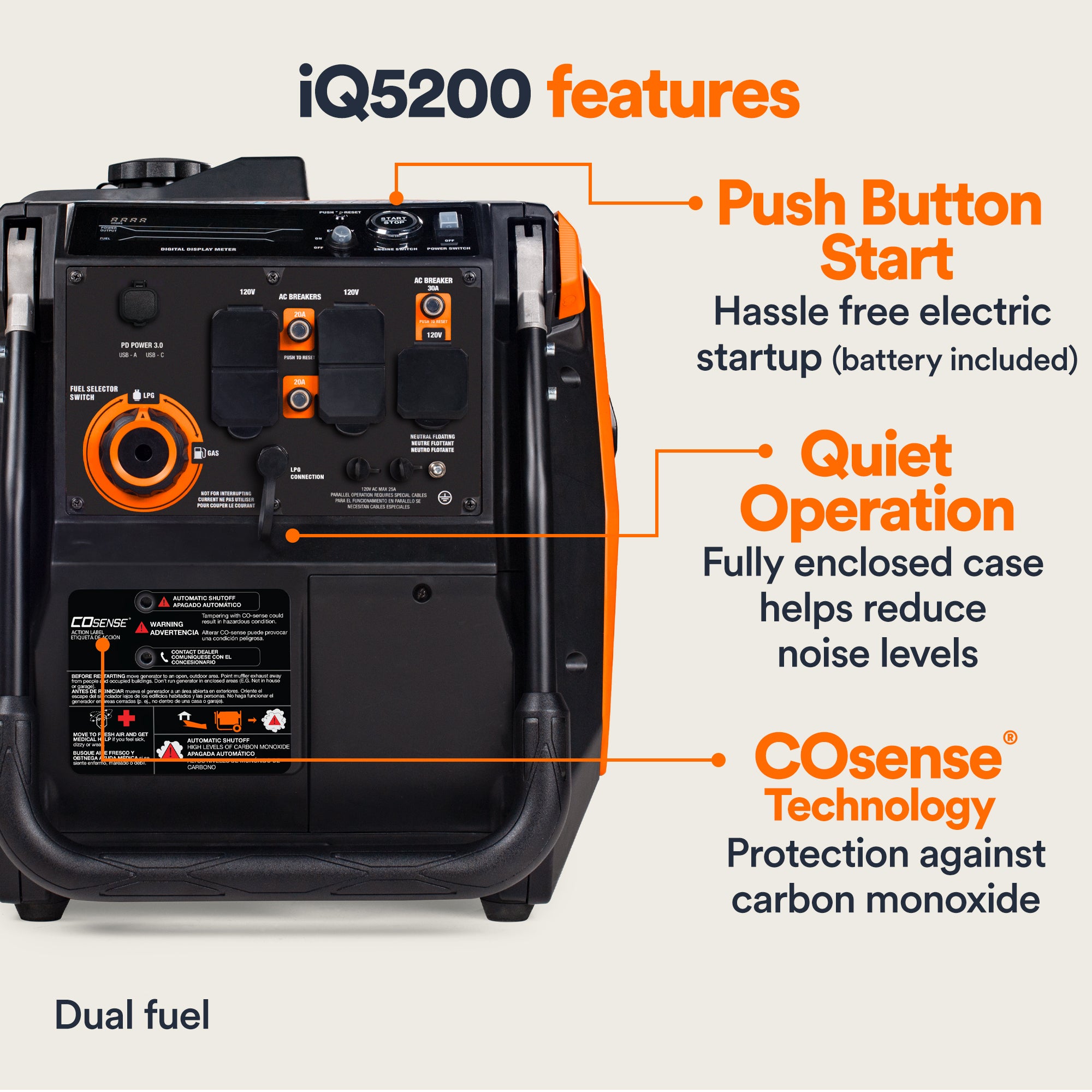 Generac iQ5200 DF 8947 3900W/5200W Generator Dual Fuel