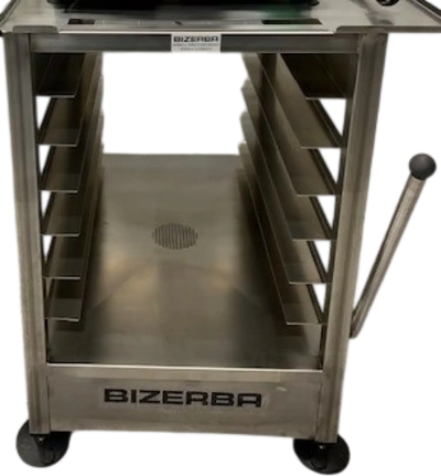 Bizerba Slicer Table with 6 Sheet Pan Rack and Retractable Casters New