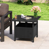 Black outdoor side table with 1.89" umbrella hole, sturdy zinc-iron alloy, ideal for patio or backyard use.