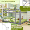 Low floor gray full over full bunk bed with ample spacing, guardrails, and integrated ladder for kids' safety and.