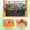 Wooden raised garden bed with drainage holes, side trellis, and removable base for deep-rooted plants, ideal for patios.