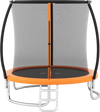 8FT outdoor heavy-duty trampoline with curved net poles, safety enclosure, and sturdy ladder for safe bouncing fun.