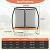 8FT outdoor trampoline with curved net poles, safety enclosure, and galvanized steel frame for stable bouncing fun.