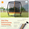8FT outdoor heavy-duty trampoline with galvanized steel frame and curved net poles for safe bouncing fun.
