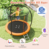 8FT outdoor heavy-duty trampoline in orange with safety net, ladder, and curved poles for stable bouncing fun.