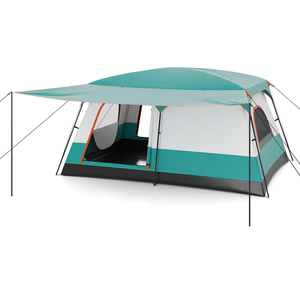 8-10 Person Camping Tent with Double Rooms and 2 Doors-Green - Gallery View 1 of 1