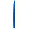Side view of a lightweight blue bodyboard with EPS core, designed for surfing, featuring a crescent tail and leash.