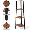 4-tier corner shelf with dark brown pattern and durable metal frame, ideal for compact spaces like living rooms and.