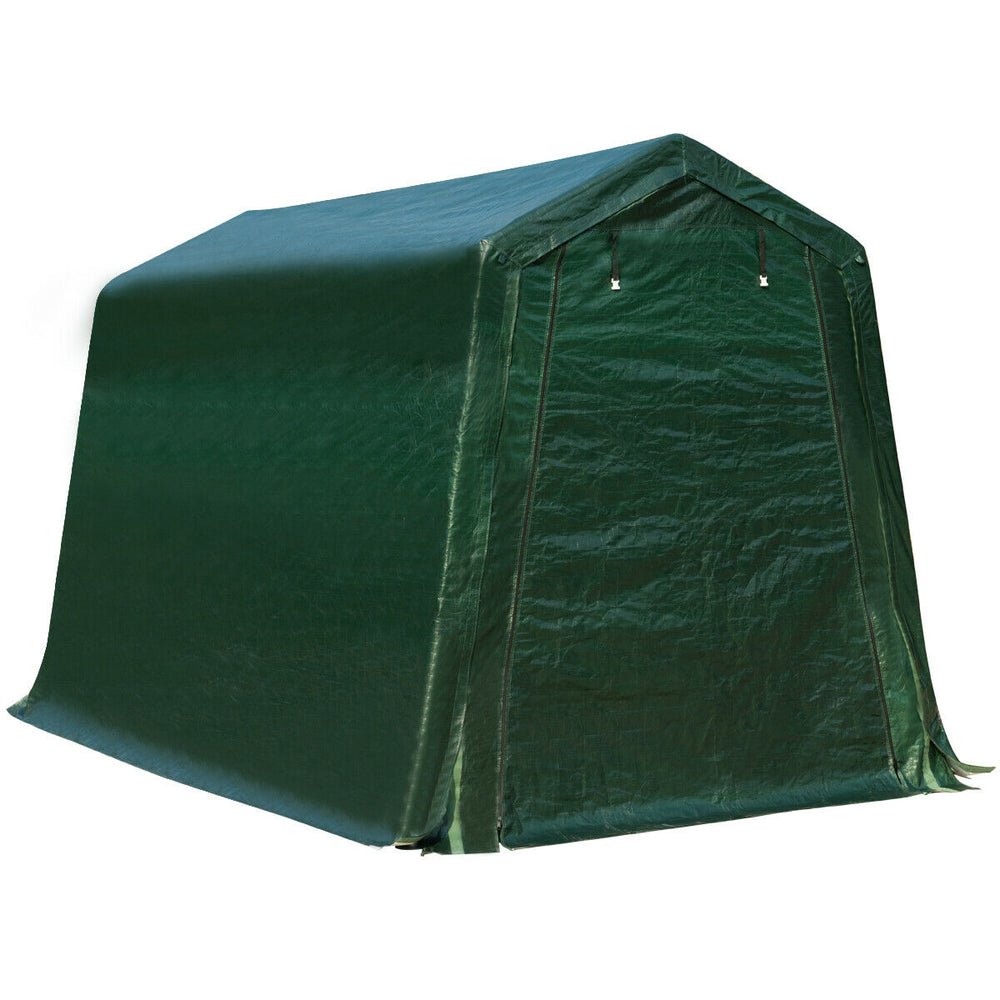 Close-up of the outdoor carport shed's durable PE cover, showcasing its waterproof and heavy-duty design for reliable.