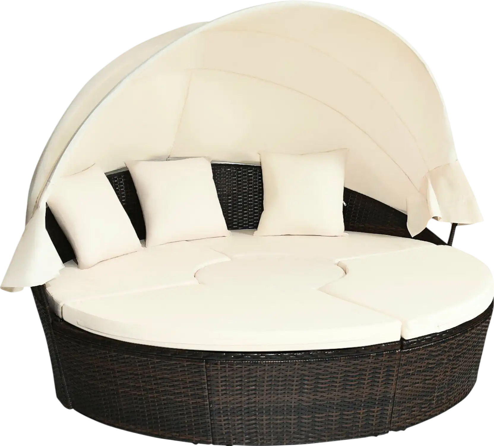 Costway Round Rattan Daybed with Retractable Canopy & Height Adjustable Coffee Table 28540731 New