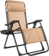 Oversize lounge chair in beige with adjustable backrest and cup holder, perfect for outdoor relaxation in summer.