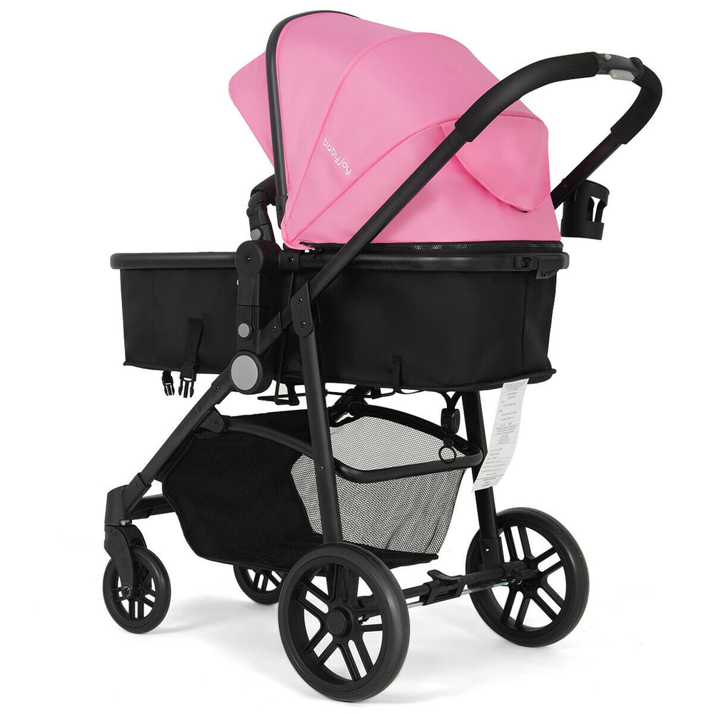 2-in-1 Foldable Pushchair Newborn Infant Baby Stroller-Pink - Gallery View 1 of 10