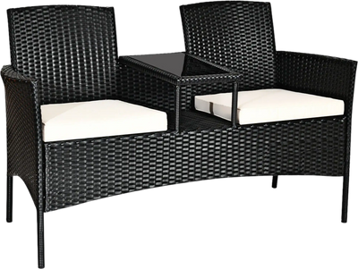 Costway Wicker Patio Conversation Set w/ Cushions Table 82750196 New