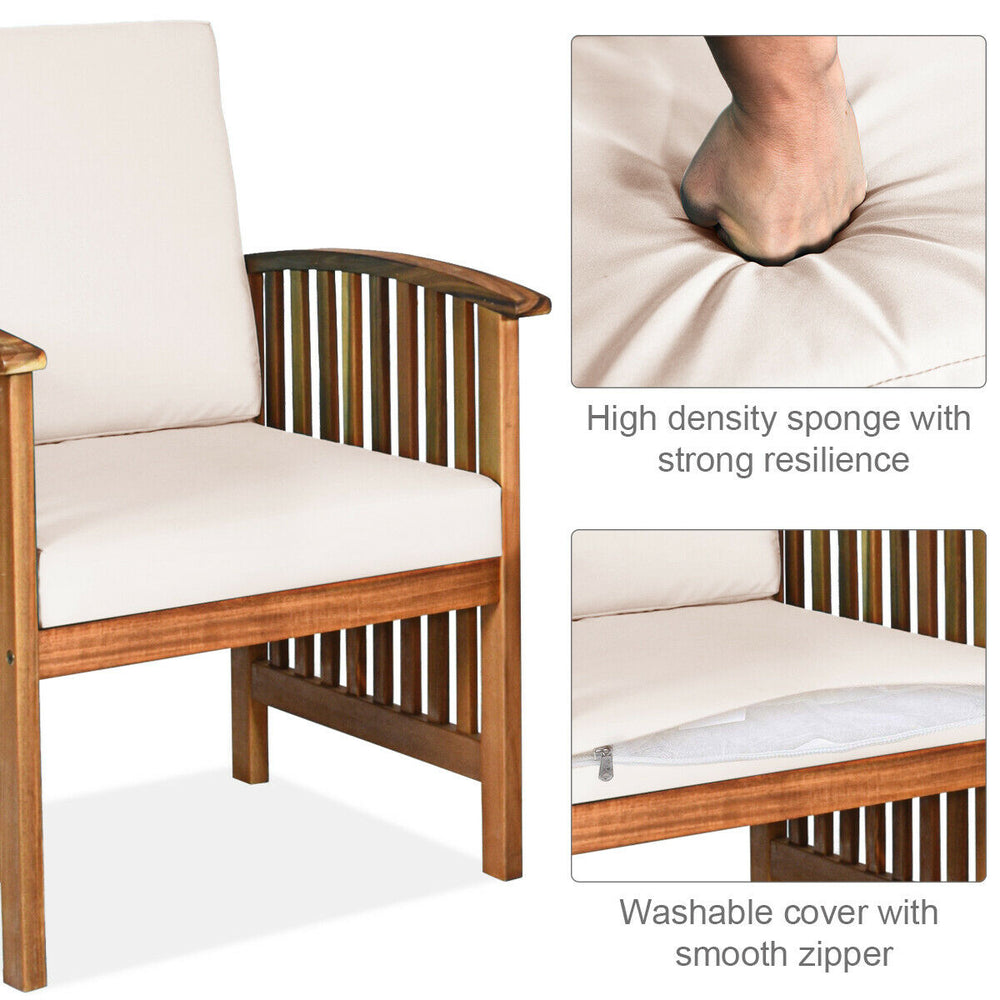 Single chair from the 4 Pieces Patio Solid Wood Furniture Set in beige, featuring high-density sponge cushions and.