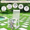 White high back rocking chair made of acacia wood, perfect for indoor and outdoor use, featuring a contoured slatted.