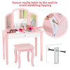 Kids pink vanity table with tri-folding mirror and chair, made of sturdy MDF, perfect for makeup and writing in a.