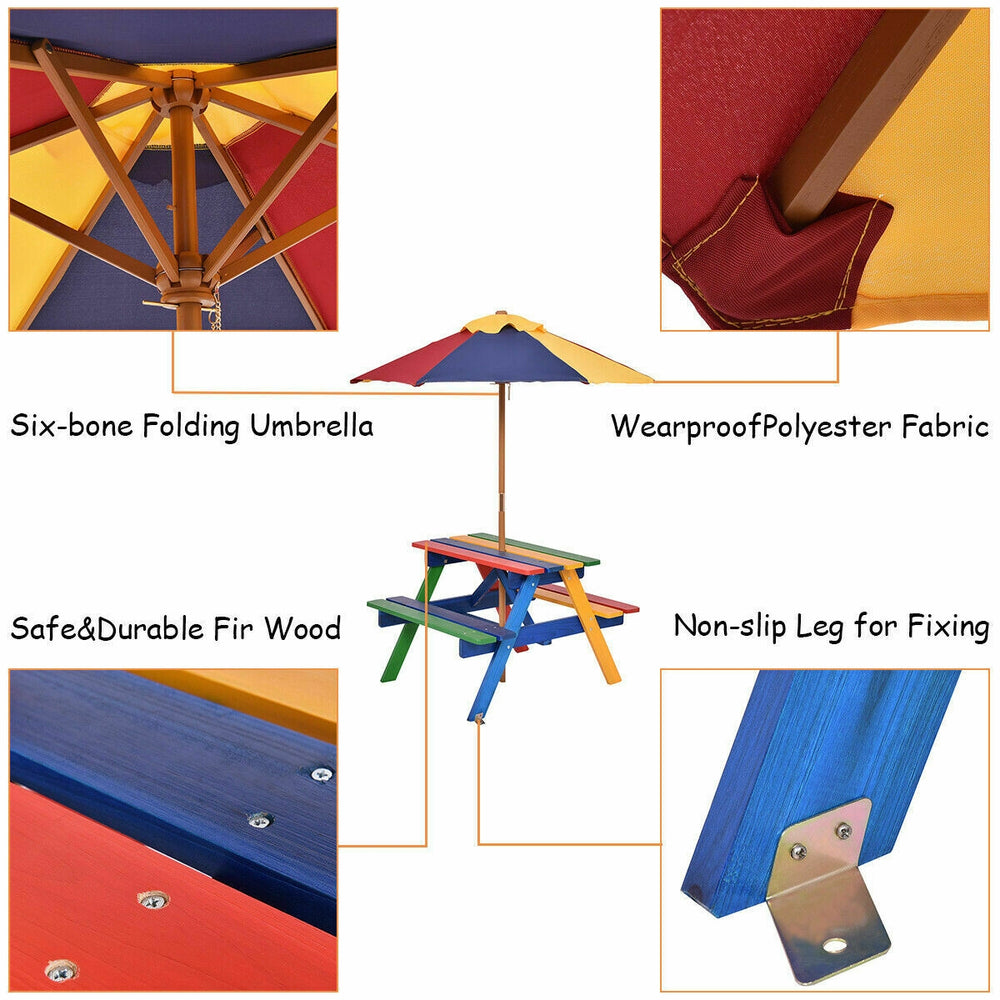 Detail view of the sturdy picnic table legs for kids, made from eco-friendly fir wood, ensuring stability during.