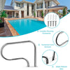 Stainless steel swimming pool handrail with a curved design and square base for stability, ideal for safe pool access.