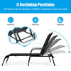 Adjustable patio chaise lounge chair in black with five reclining positions for reading, relaxing, or sleeping outdoors.